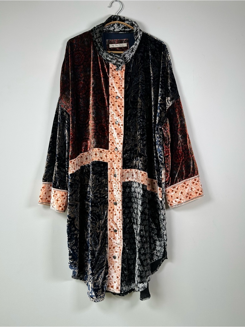 We The Free People Patchwork Velvet Shacket Jacket Kimono Shirt Women's Large